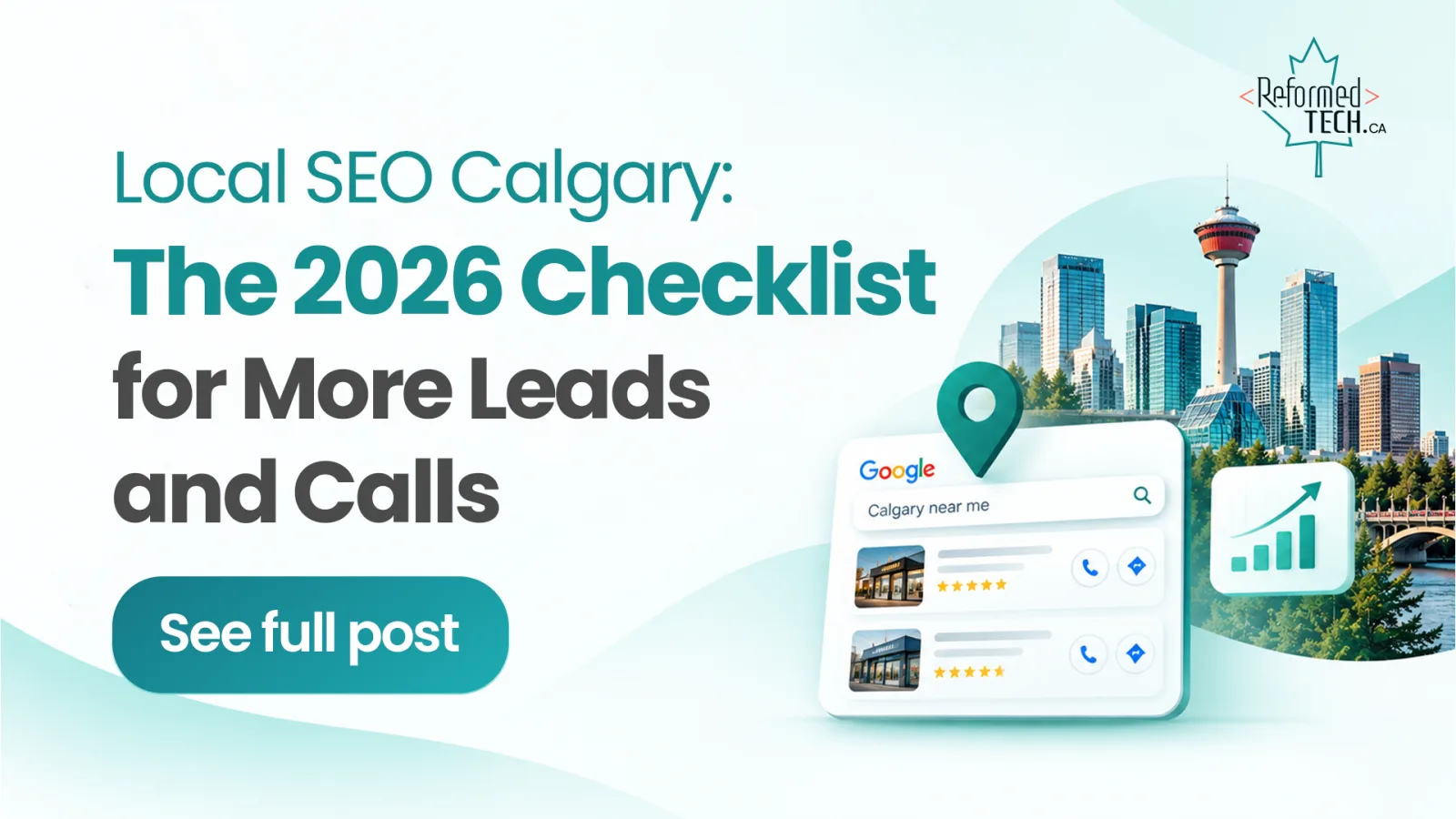 Calgary local SEO checklist 2026 — Google Maps results for a Calgary near me search with the Calgary skyline